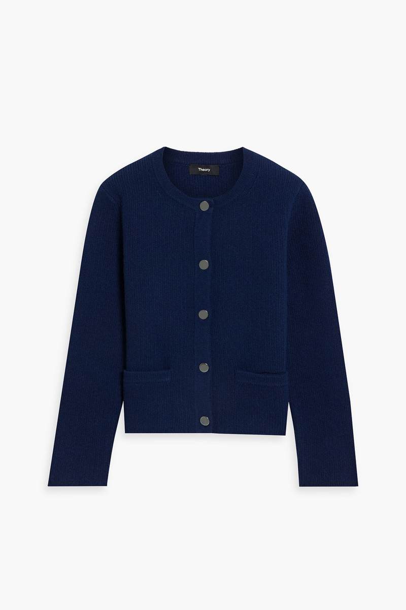 theory - wool and cashmere-blend cardigan - blue - l