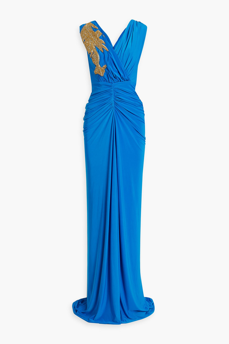 rhea costa - bead-embellished ruched jersey gown - blue - it 38