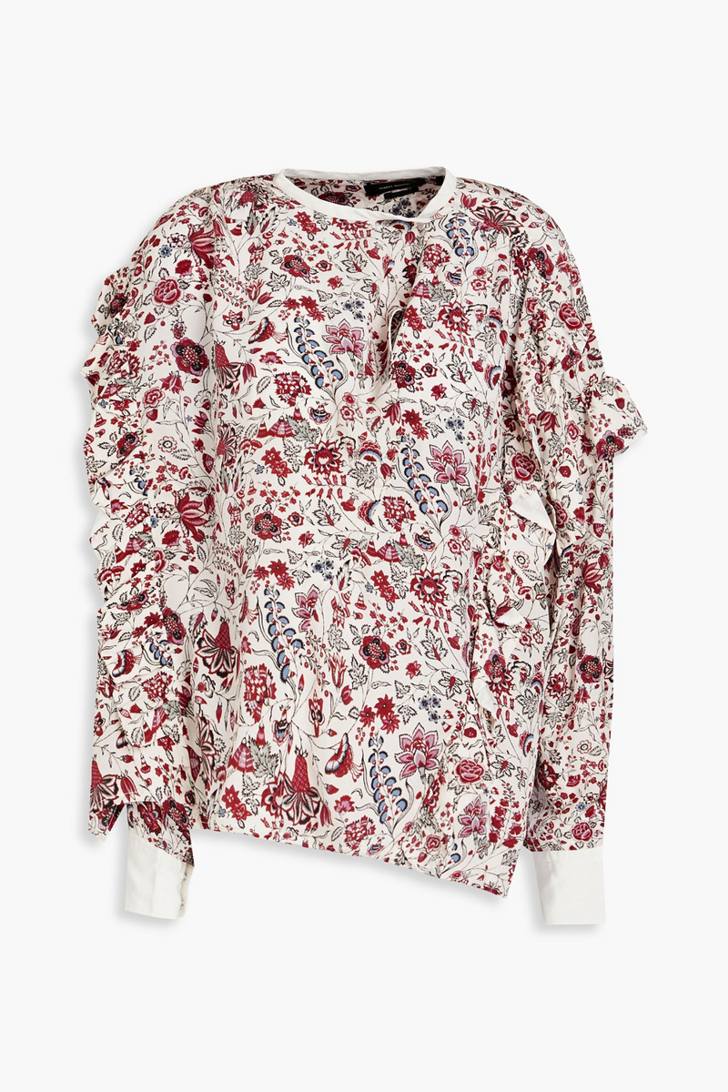 Isabel Marant - Kacila gathered floral-print silk crepe de chine blouse - White - FR 38