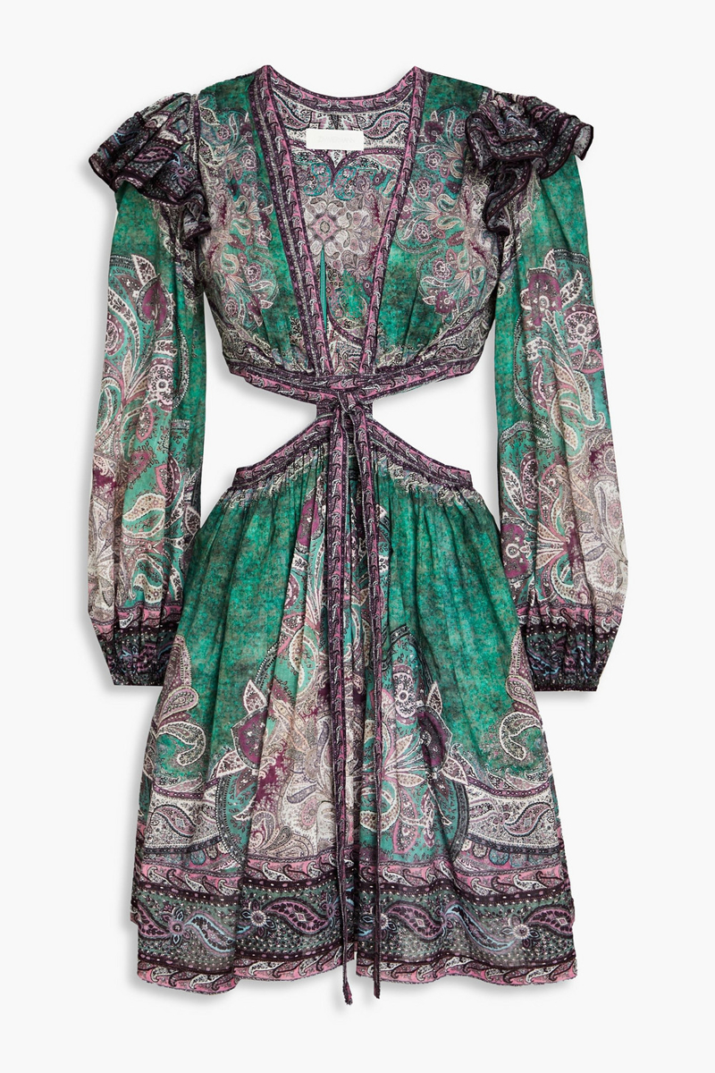 Zimmermann - Cutout paisley-print cotton-gauze mini dress - Green - 3