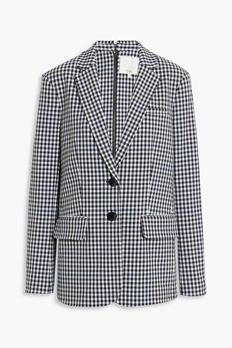 Tibi - Zip-detailed gingham twill blazer - Black - US 4