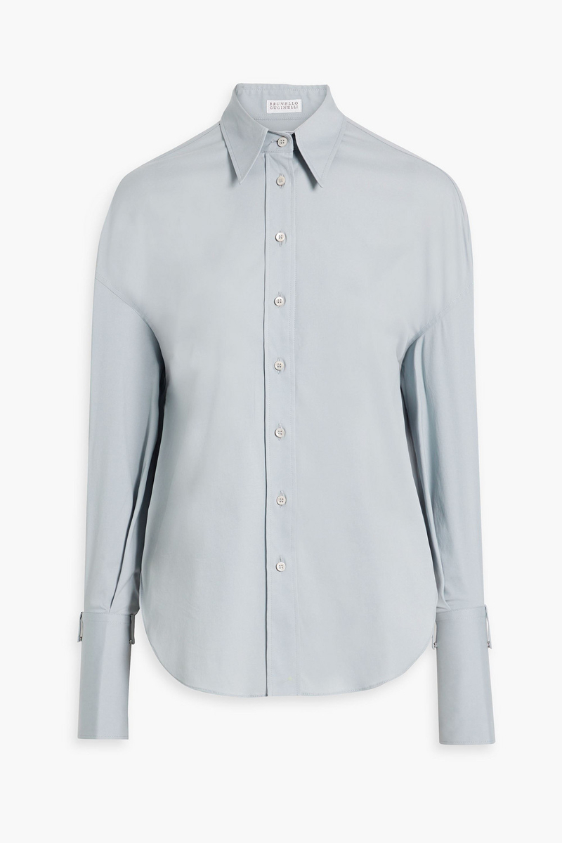 brunello cucinelli - cotton-blend poplin shirt - blue - m
