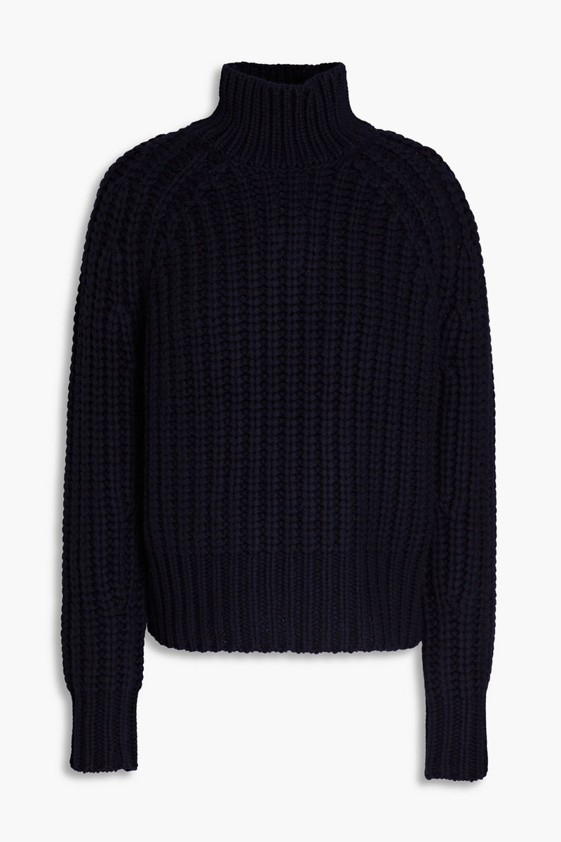 vince. - ribbed wool and cashmere-blend turtleneck sweater - blue - xxs