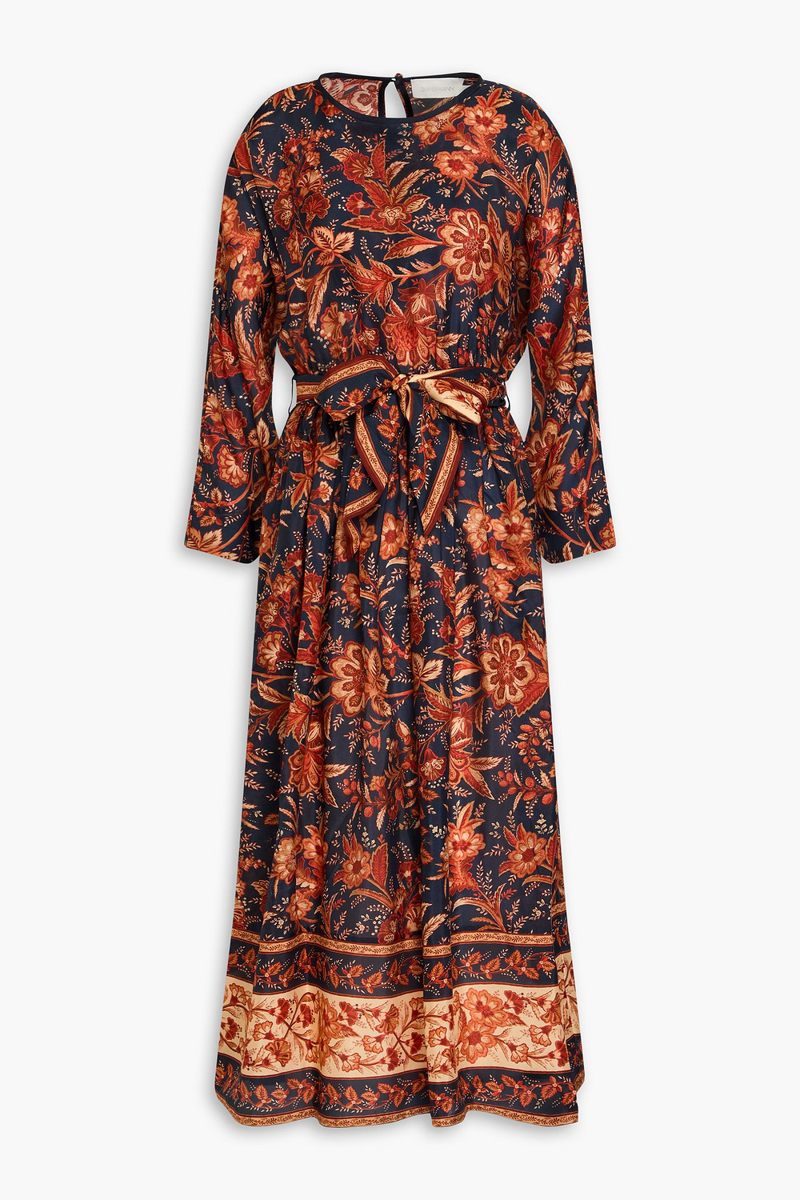 zimmermann - belted floral-print silk habotai midi dress - blue - 00