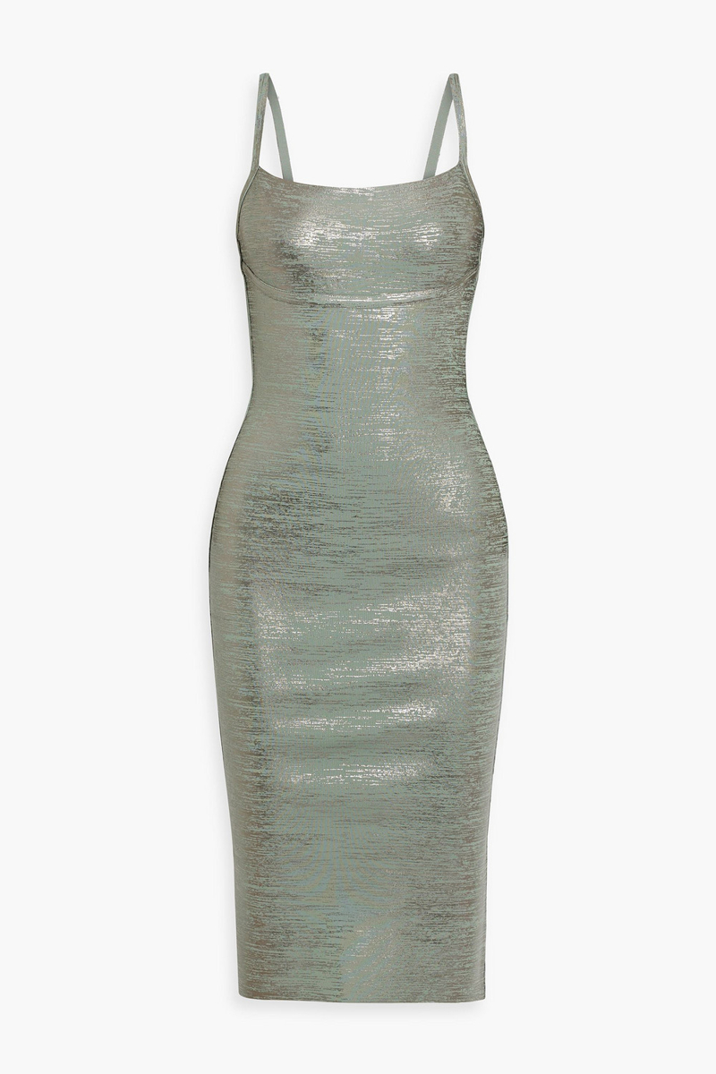 hervé léger - metallic coated bandage dress - green - l