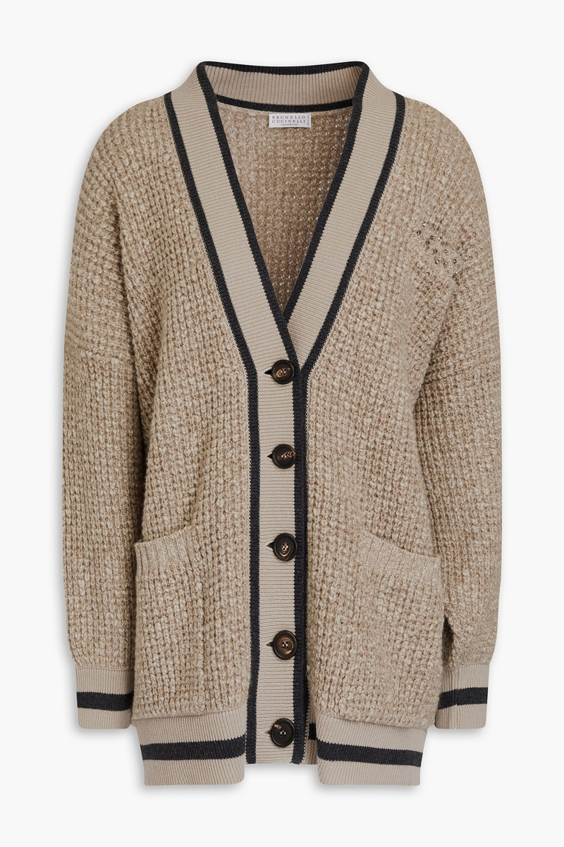 brunello cucinelli - bead-embellished wool and cashmere-blend cardigan - neutral - m