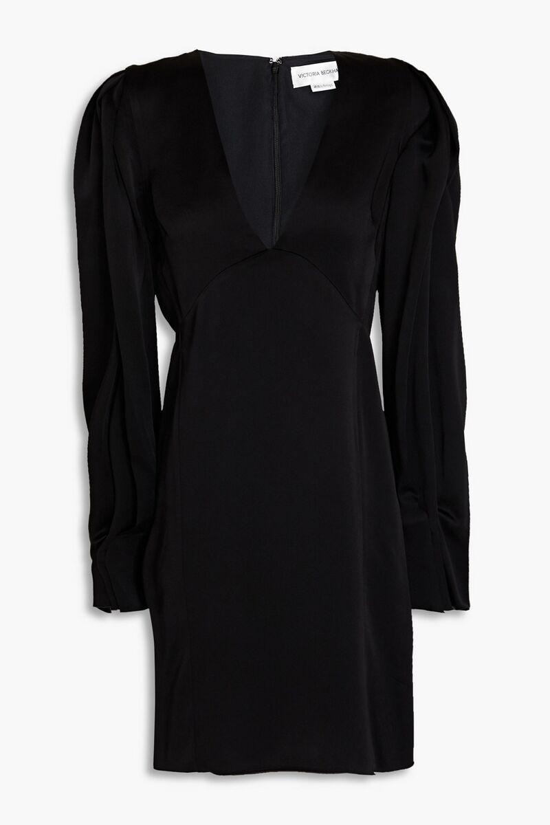 Victoria Beckham - Pleated satin-crepe mini dress - Black - UK 12