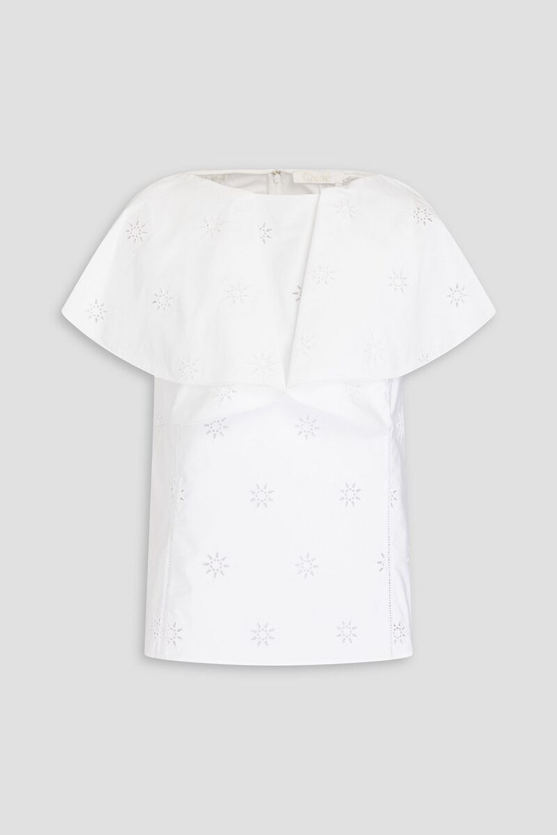 Chloé - Ruffled broderie anglaise cotton blouse - White - FR 40
