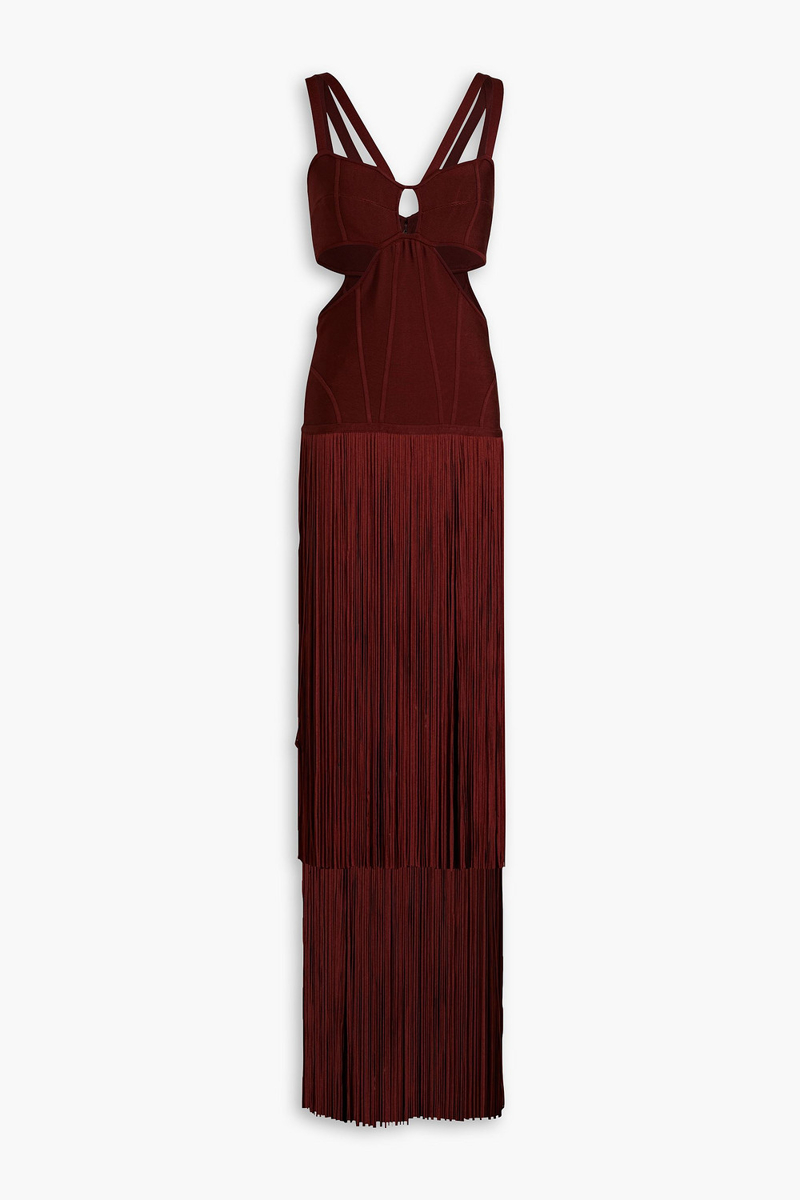 Hervé Léger - Cutout fringed bandage gown - Brown - L