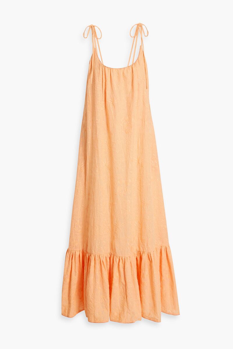 AGUA BY AGUA BENDITA - Celeste ruffled embroidered linen midi dress - Orange - S
