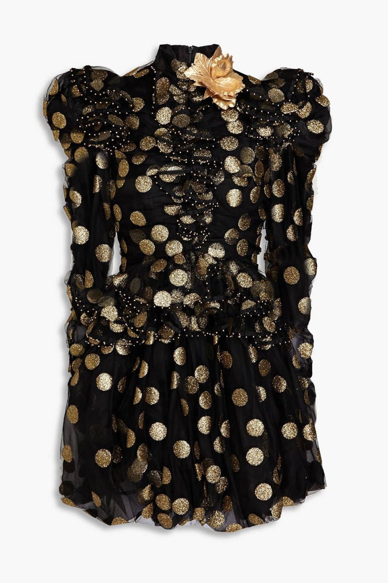 Zimmermann - Ruffled glittered tulle mini dress - Black - 1