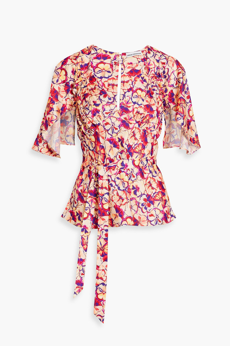 RABANNE - Ruffled floral-print satin top - White - FR 42