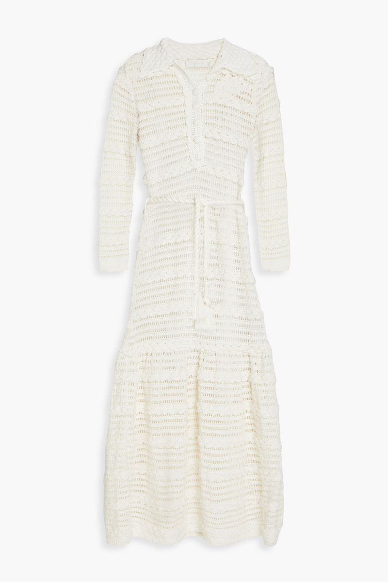 Zimmermann - Belted crocheted cotton midi dress - White - 2