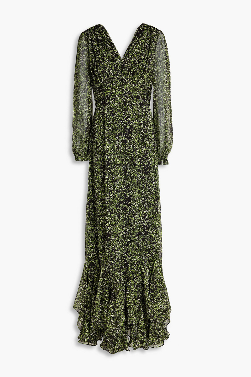 Mikael Aghal - Fluted floral-print chiffon maxi dress - Black - US 6