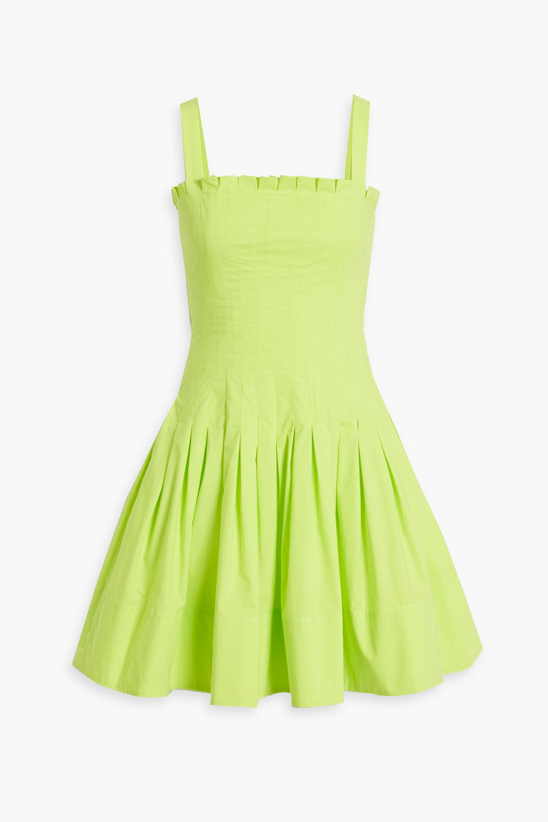 oscar de la renta - pleated cotton-blend poplin mini dress - yellow - us 00