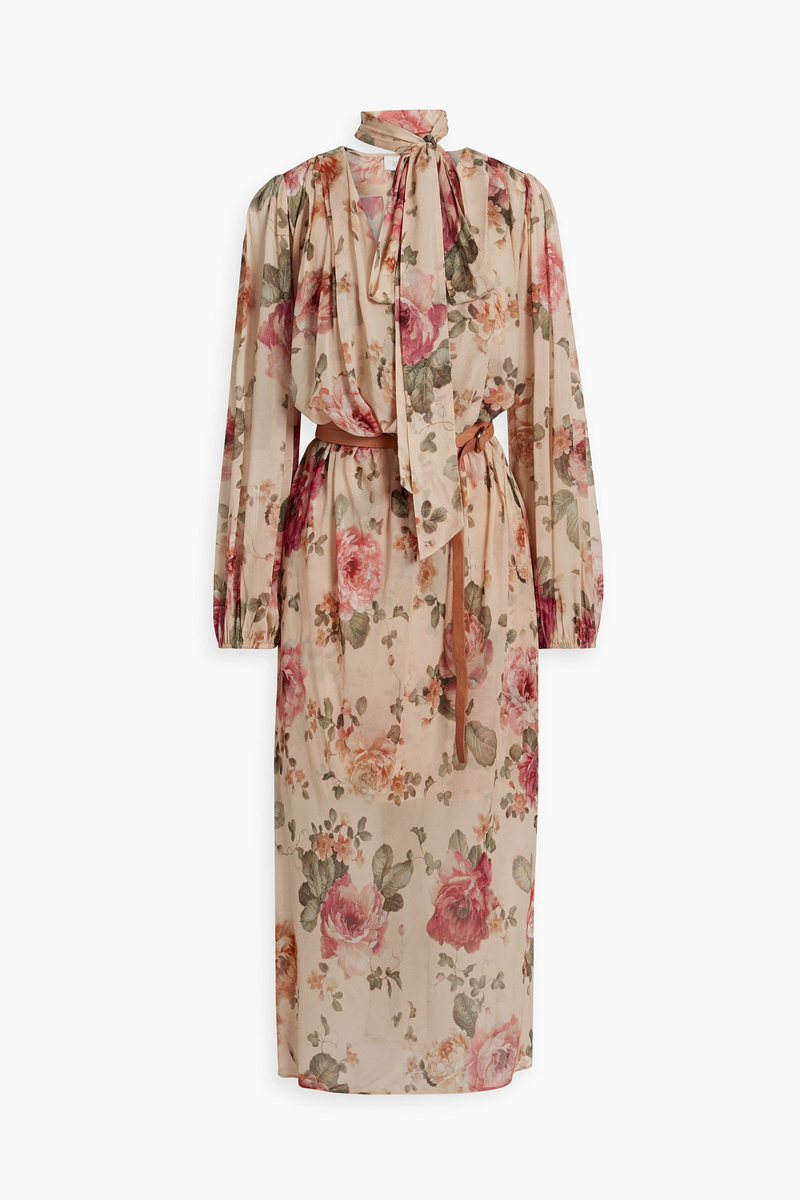 zimmermann - belted floral-print chiffon midi dress - neutral - 00