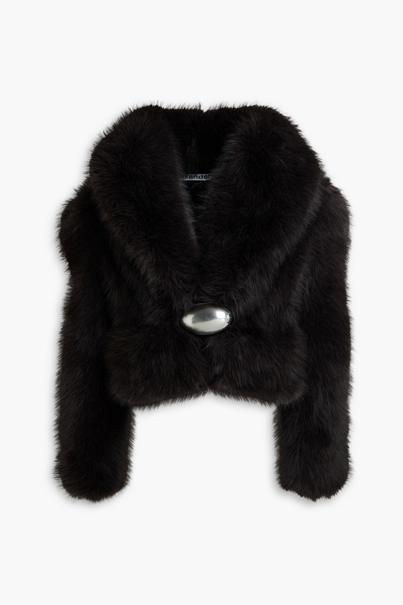 alexander wang - embellished faux fur jacket - brown - xs