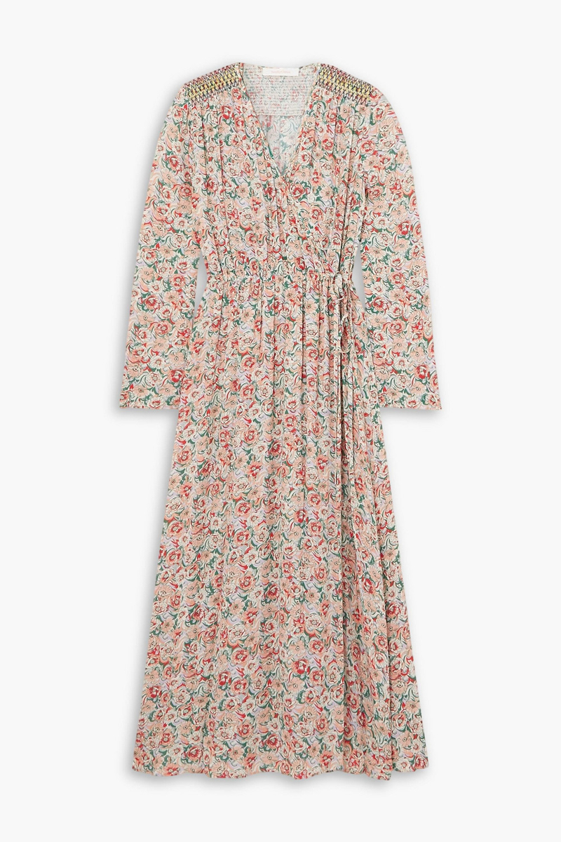 See by Chloé - Wrap-effect smocked floral-print crepe maxi dress - Pink - FR 42