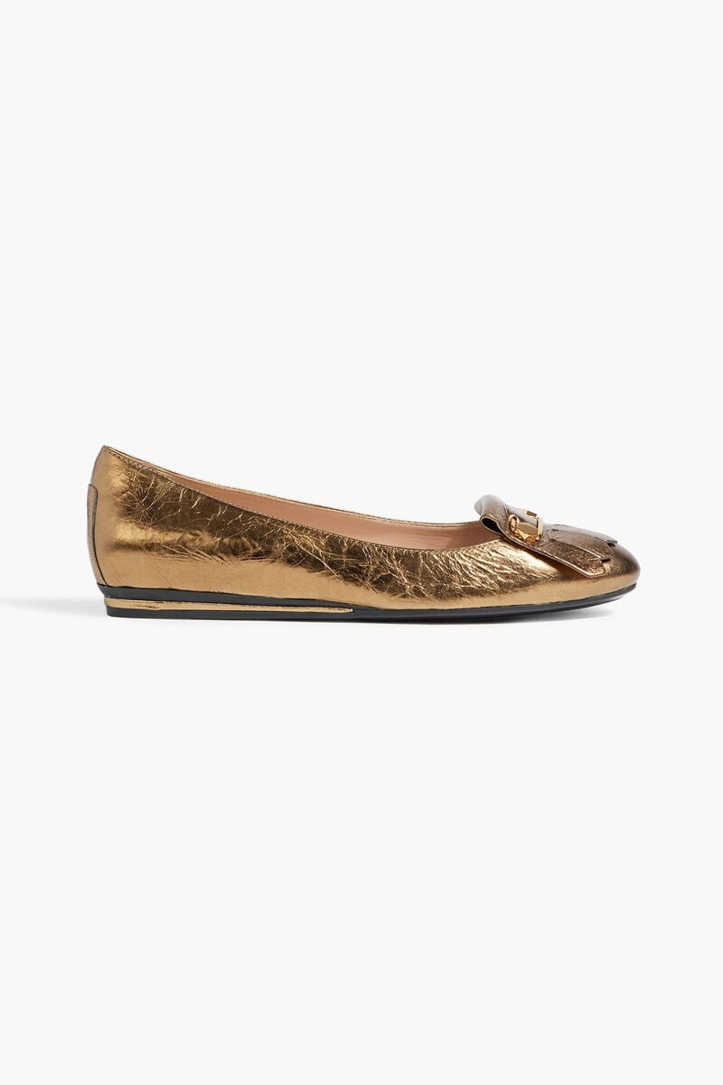Tod's - Embellished metallic crinkled-leather ballet flats - Metallic - EU 37