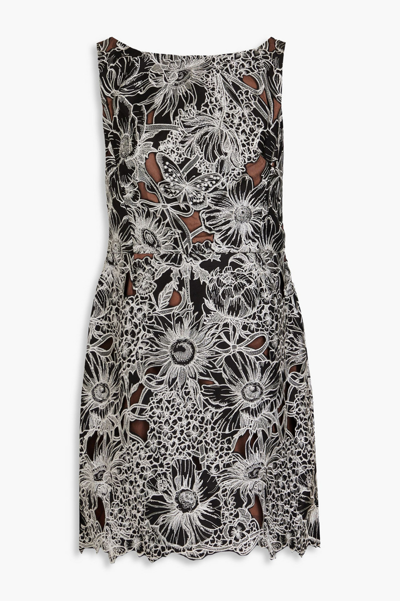 marchesa notte - guipure lace mini dress - black - us 2