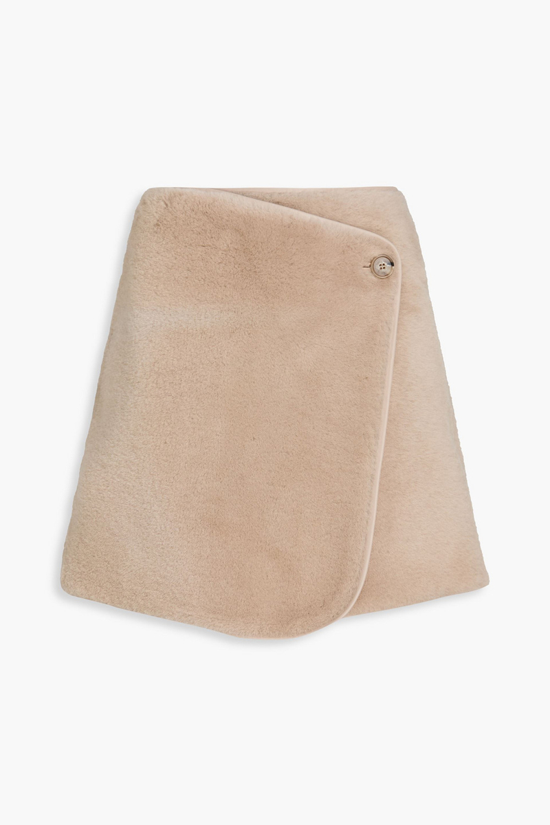by malene birger - chani shearling mini wrap skirt - neutral - de 36