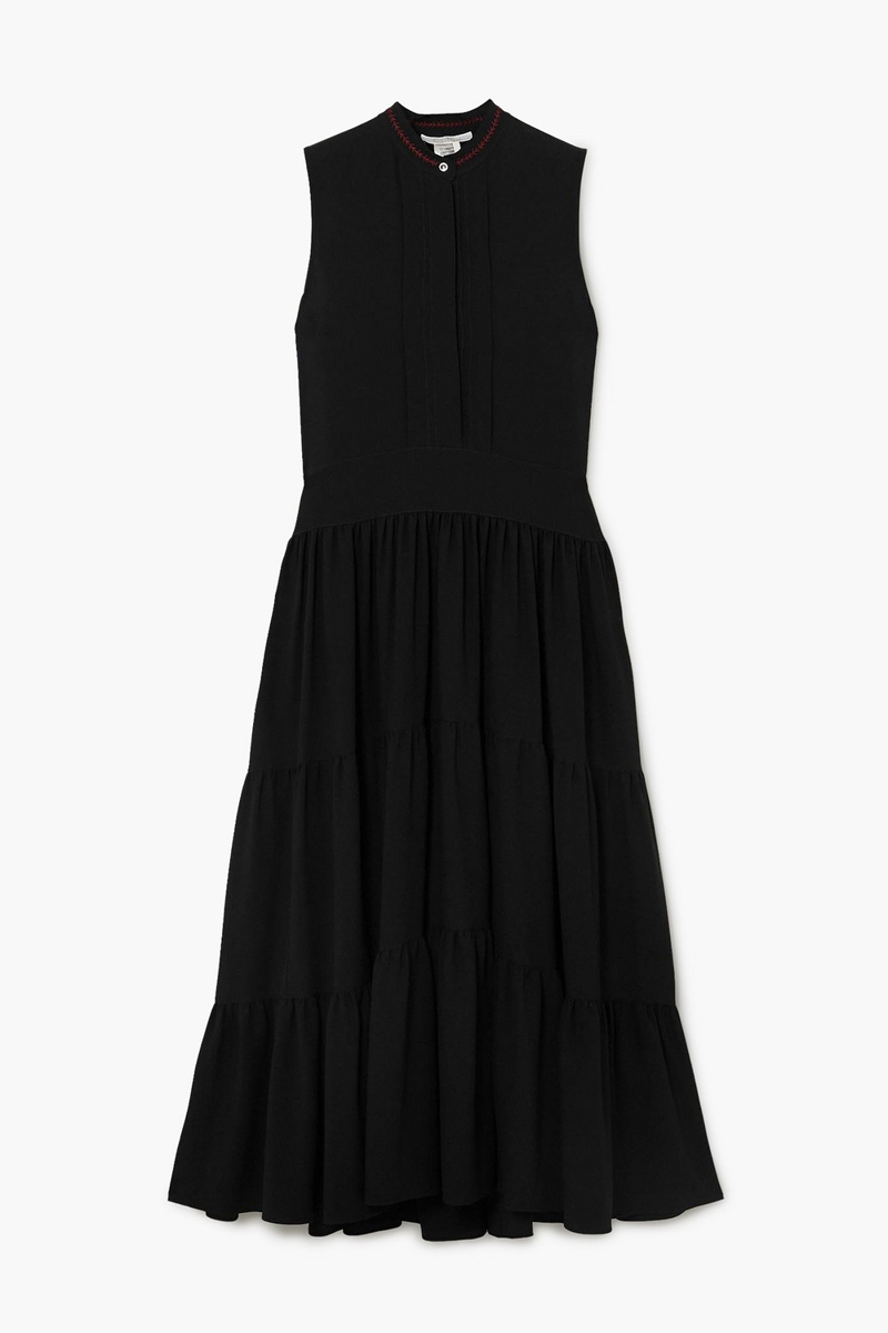 Chloé - Tiered embroidered cady midi dress - Black - FR 38