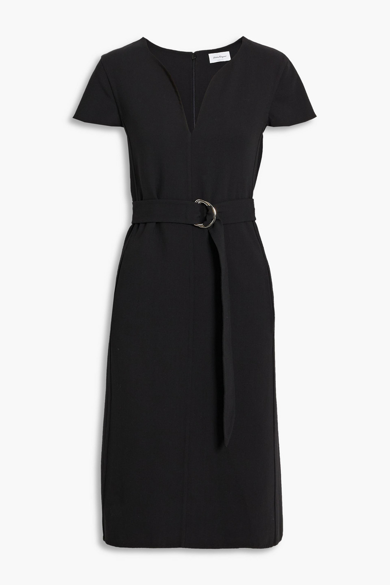 Ferragamo - Belted wool-crepe dress - Black - IT 46