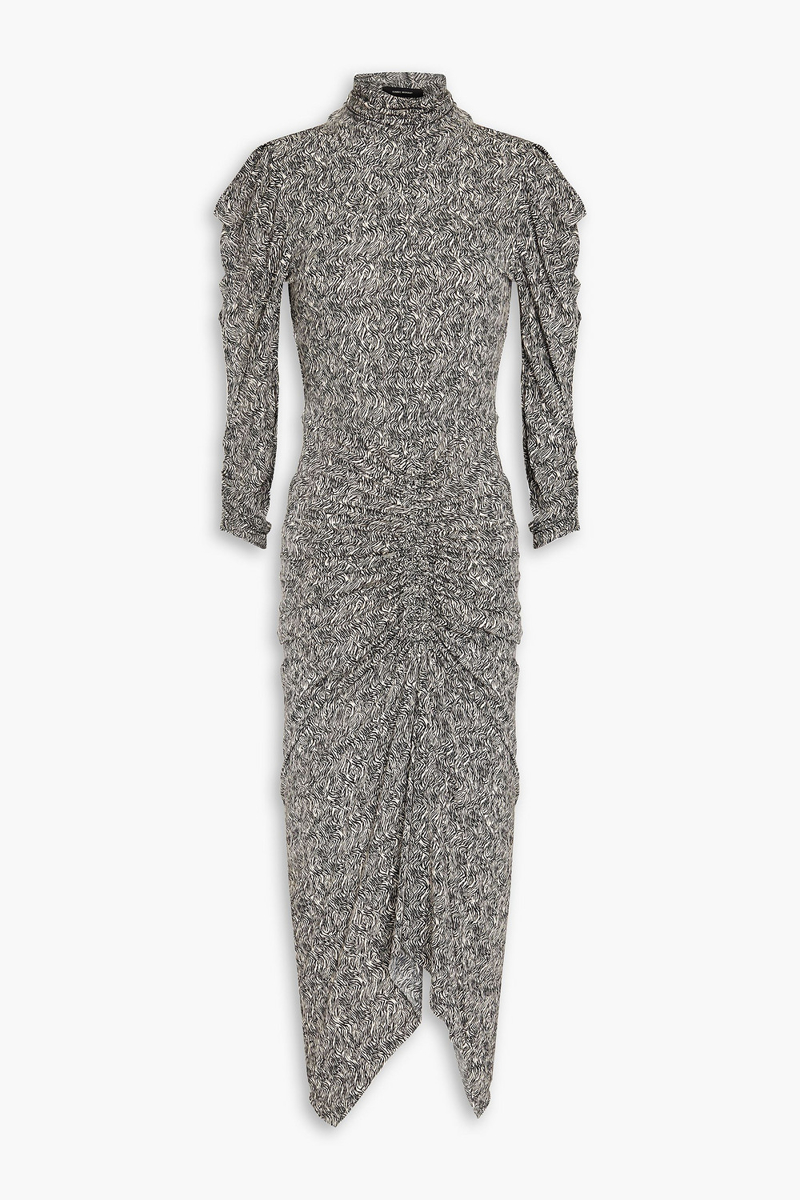 Isabel Marant - Asymmetric ruched printed jersey dress - Black - FR 42
