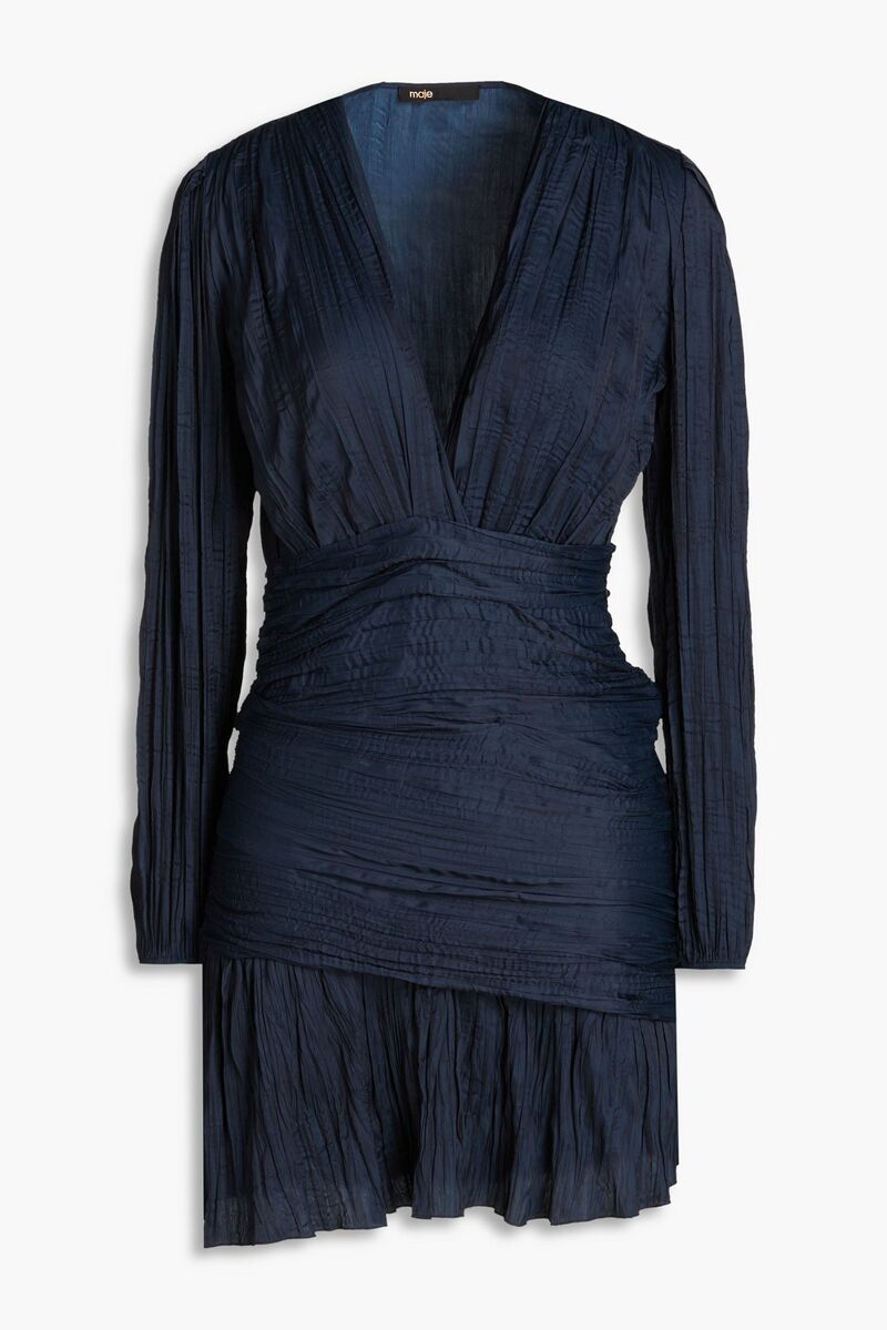 Maje - Plissé-satin mini dress - Blue - FR 40