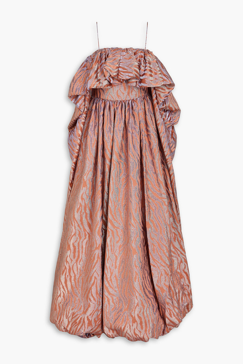 ulla johnson - amyris ruffled metallic satin-jacquard gown - animal print - us 0