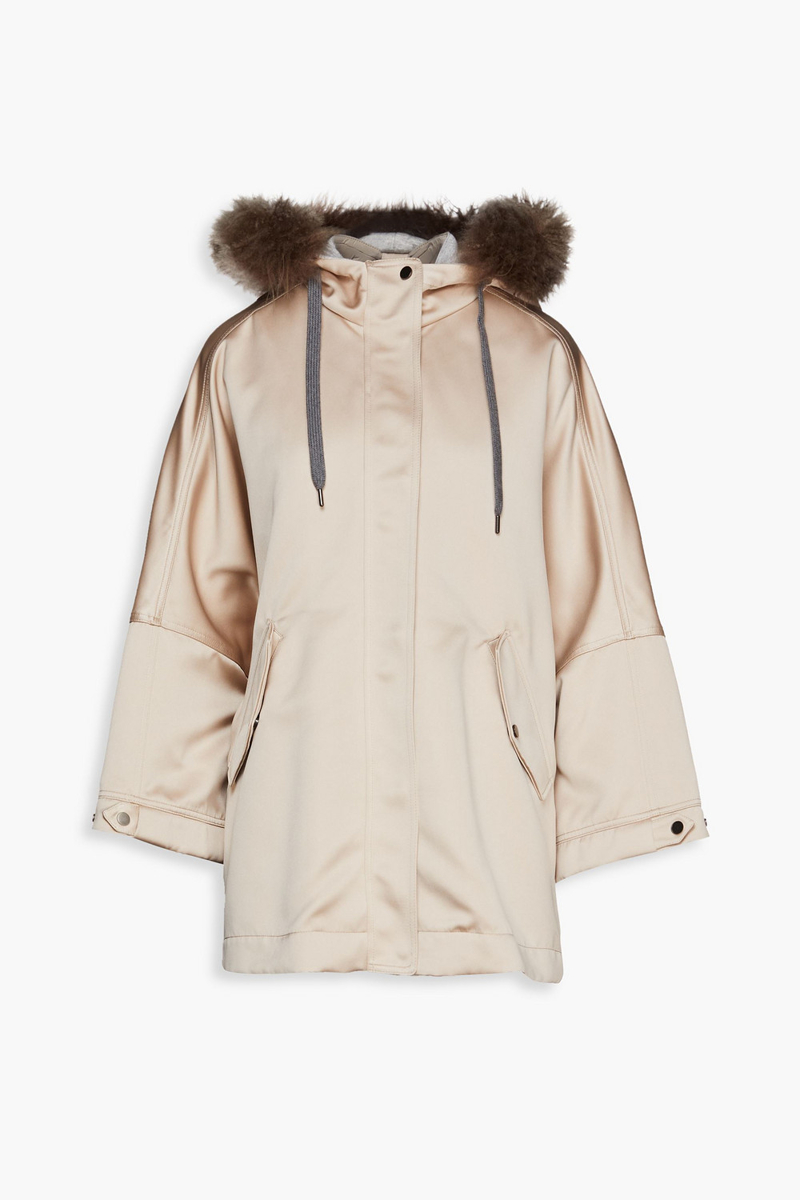 Brunello Cucinelli - Oversized bead-embellished satin hooded jacket - Pink - IT 42