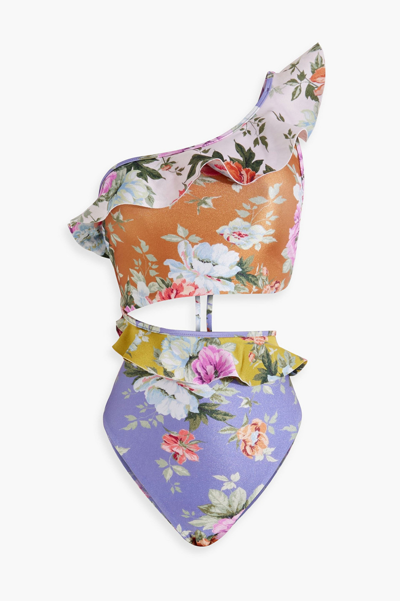 Zimmermann - One-shoulder ruffled floral-print swimsuit - Purple - 3
