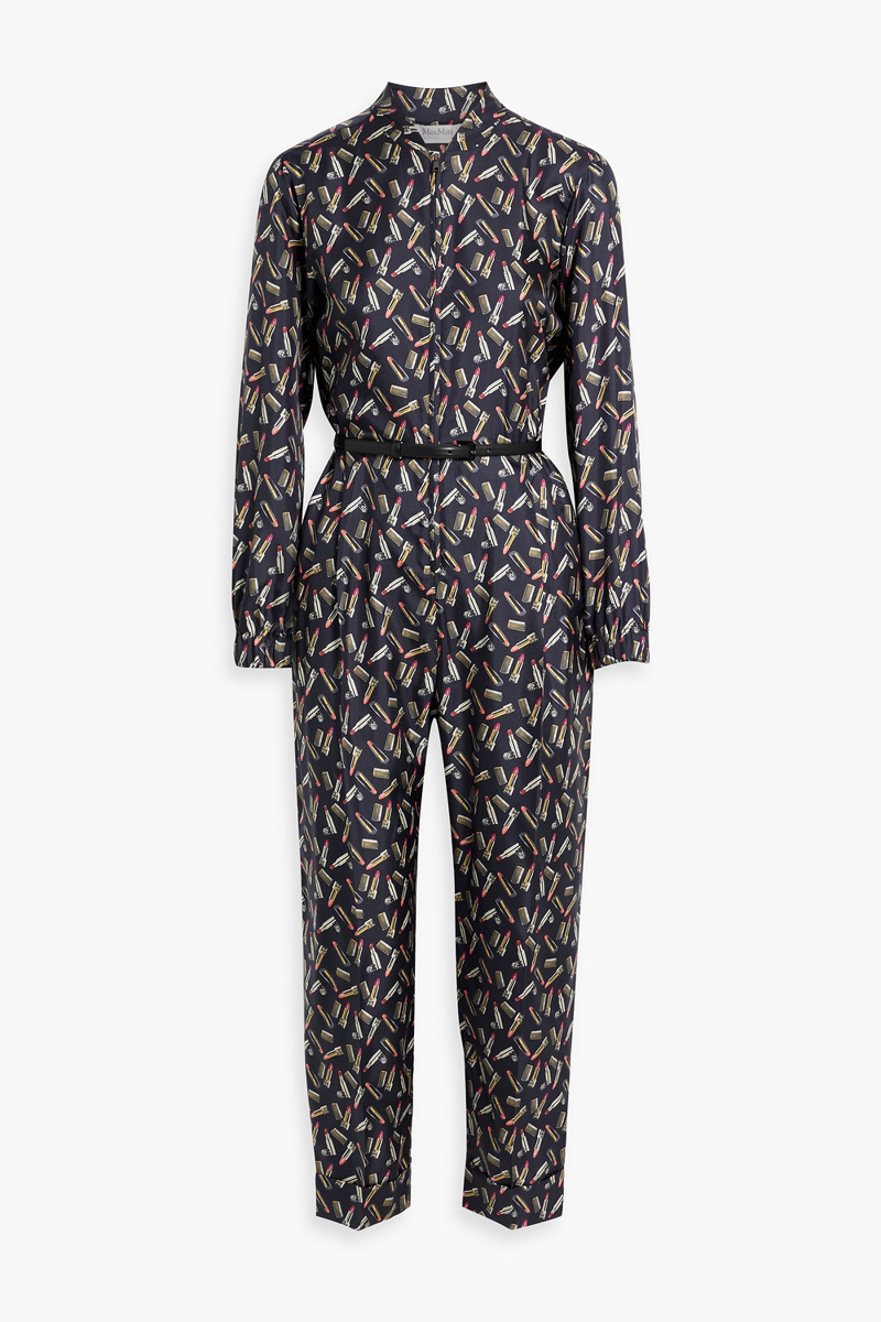 max mara - cropped printed silk-twill jumpsuit - blue - it 34