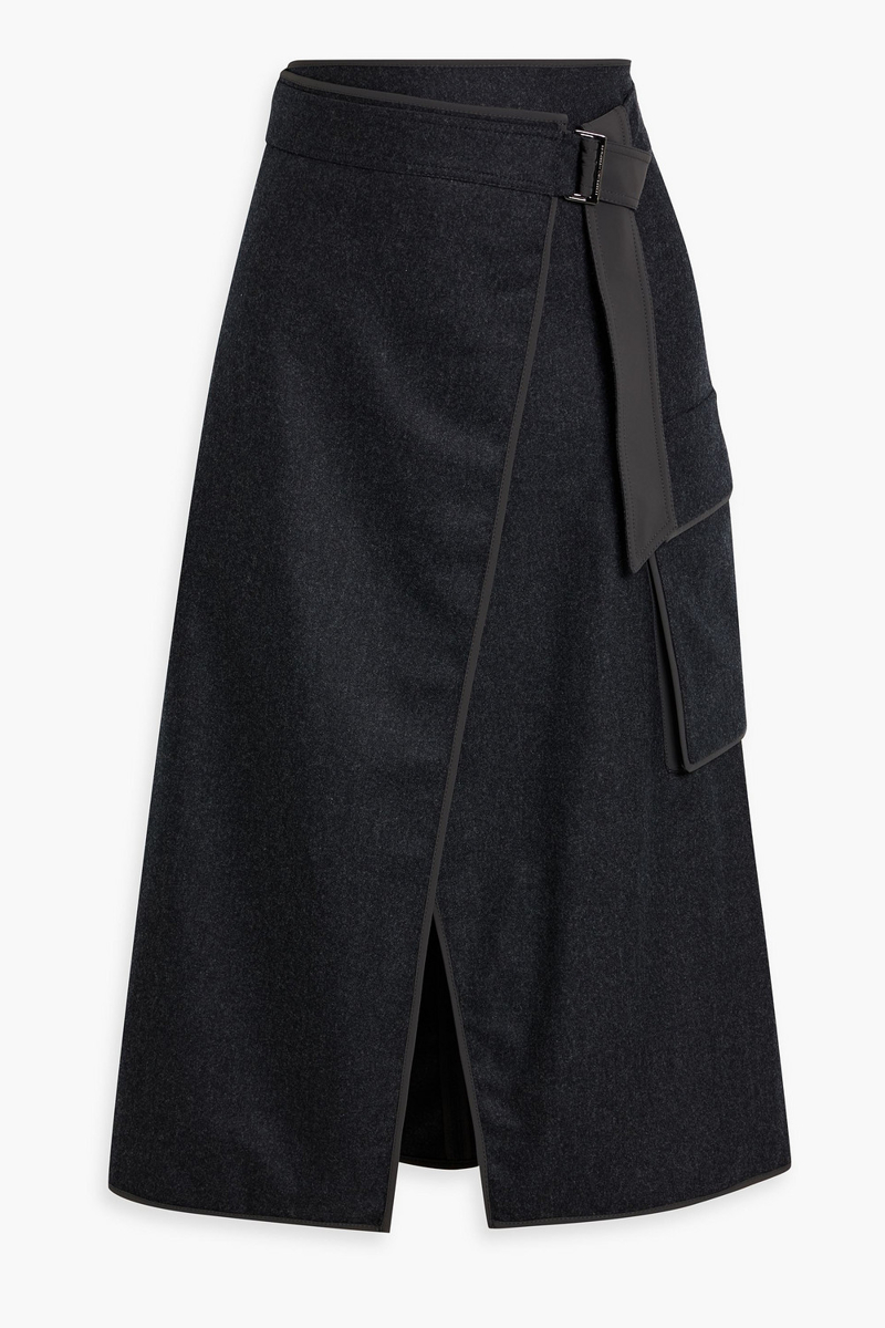 brunello cucinelli - wool-flannel midi wrap skirt - gray - it 38