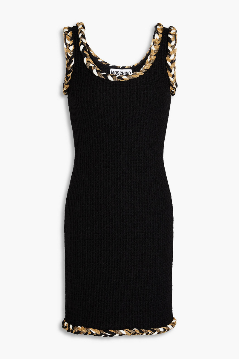moschino - metallic waffle-knit wool mini dress - black - it 36