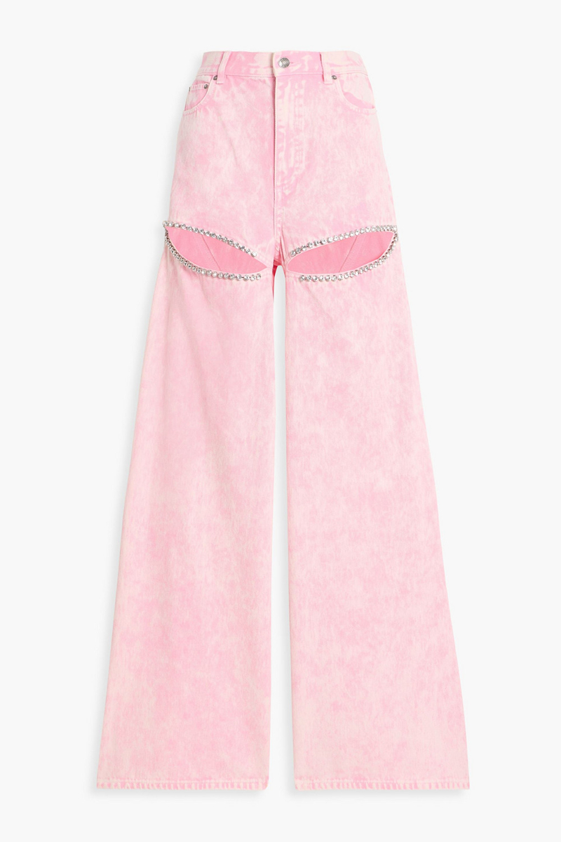 area - cutout crystal-embellished high-rise wide-leg jeans - pink - 27