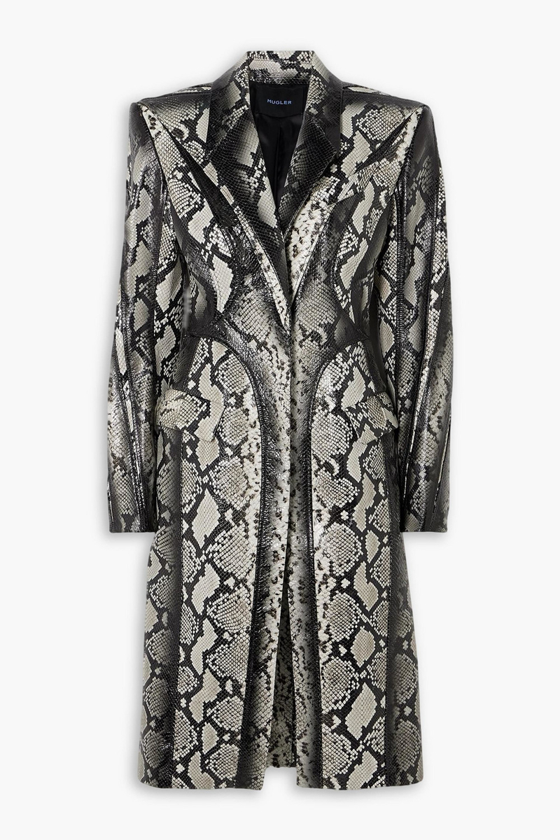 mugler - paneled snake-effect leather coat - animal print - fr 34