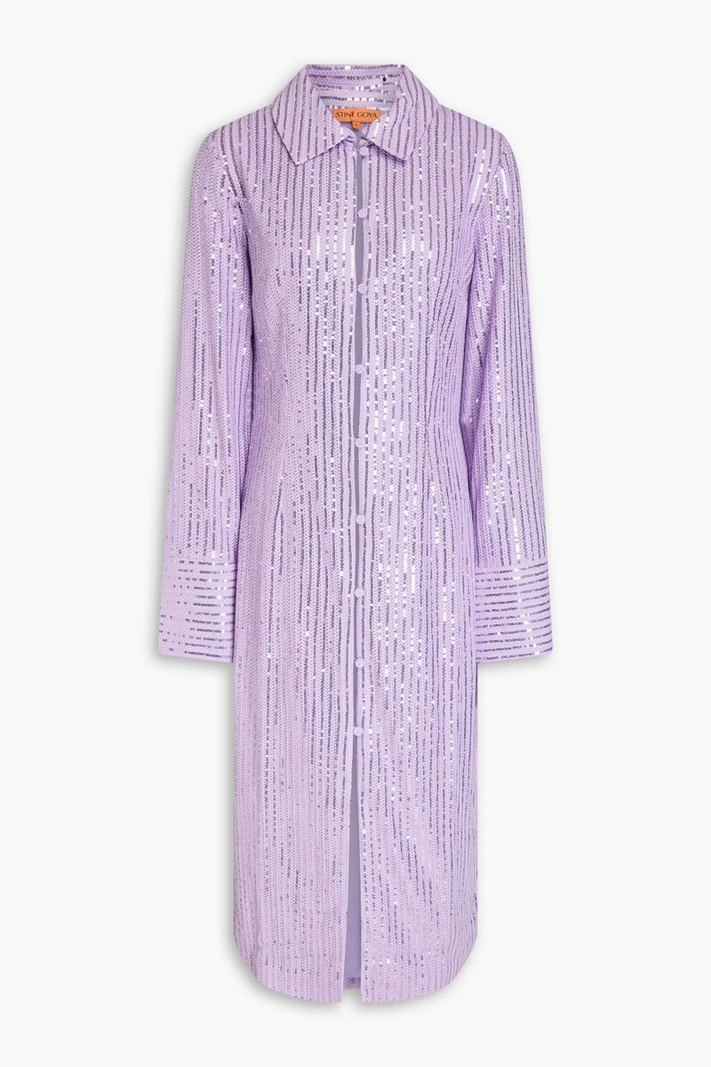 Stine Goya - Sonja sequined jacquard-knit midi shirt dress - Purple - M