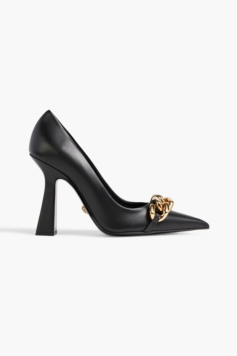 Versace - Chain-embellished leather pumps - Black - EU 37