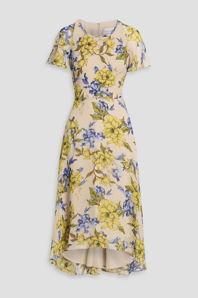 mikael aghal - ruffled floral-print crepon midi dress - white - us 2