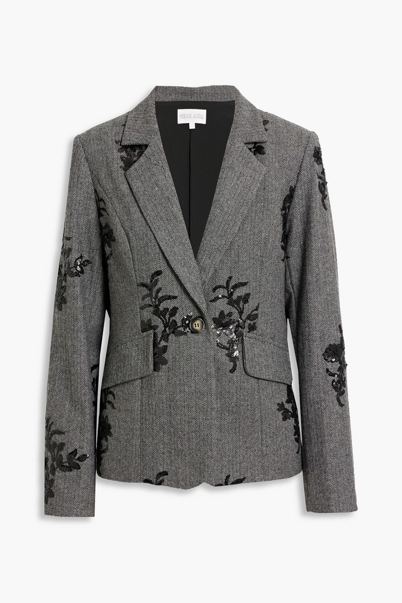 mikael aghal - sequin-embellished herringbone tweed suit - gray - us 2