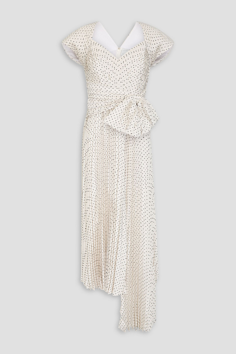 huishan zhang - tabitha asymmetric polka-dot crepe de chine midi dress - white - uk 6