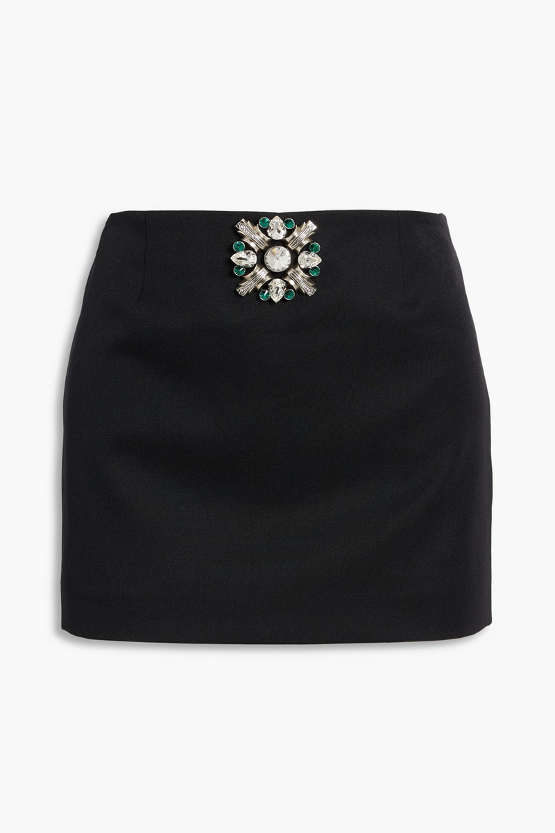area - embellished wool-twill mini skirt - black - us 4