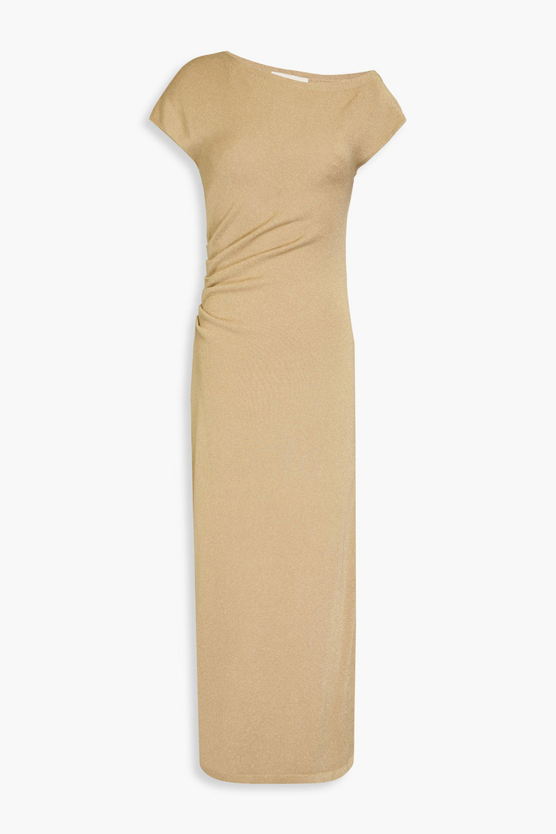 alberta ferretti - ruched metallic knitted midi dress - metallic - it 36