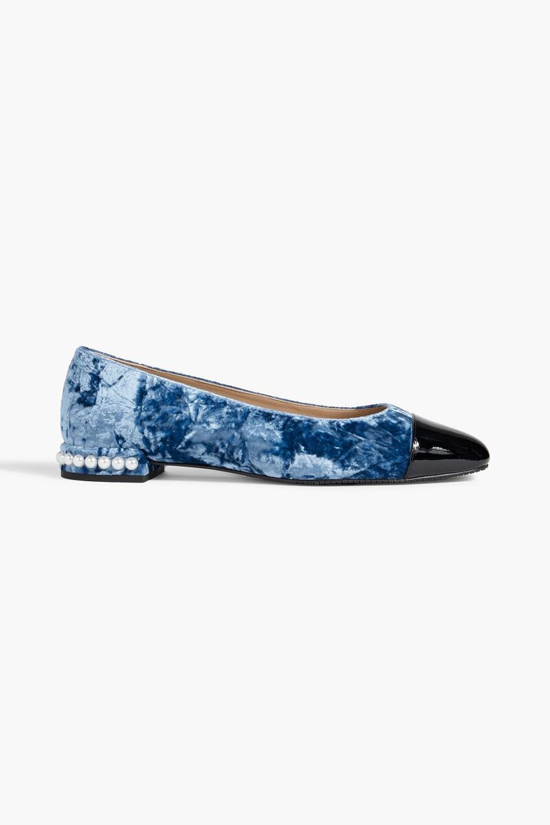 Stuart Weitzman - Pearl embellished crushed-velvet ballet flats - Blue - EU 39.5