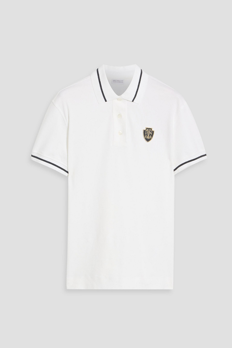 brunello cucinelli - appliquéd cotton-jersey polo shirt - white - xs