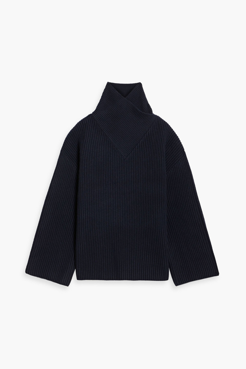 toteme - oversized ribbed wool turtleneck sweater - blue - s