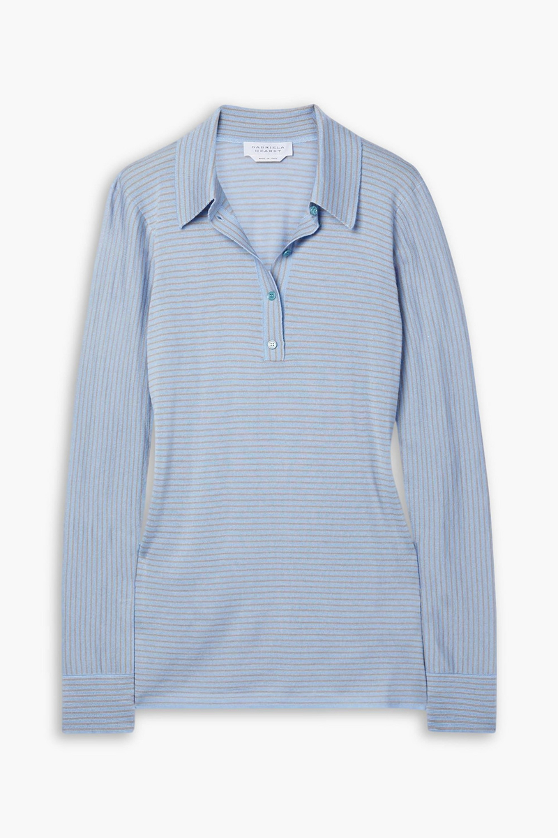gabriela hearst - banjo striped cashmere and silk-blend polo shirt - blue - l