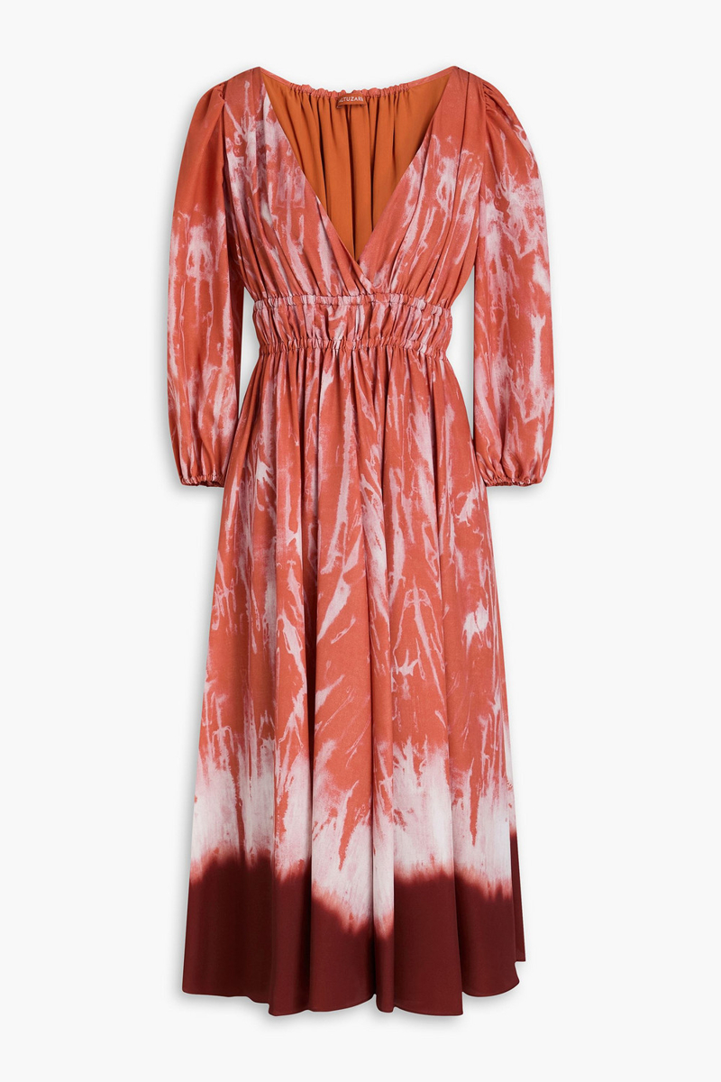 altuzarra - kathleen gathered tie-dyed crepe de chine maxi dress - pink - fr 34