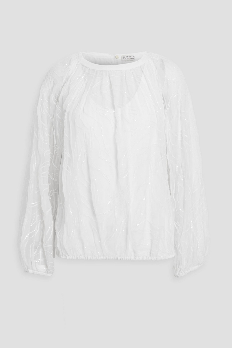 Brunello Cucinelli - Sequin-embellished silk-chiffon blouse - White - M